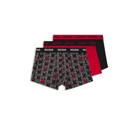 HUGO Dreier-Pack Boxershorts aus Stretch-Baumwolle mit Logo-Bund - Style TRUNK TRIPLET DESIGN, 50532550 Schwarz / Rot XXL