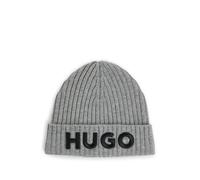 HUGO Beanie mit Label-Detail in Mittelgrau, Größe 1
