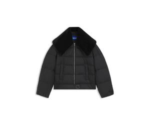 HUGO Wasserabweisende Pufferjacke mit abnehmbarem Kragen in Fell-Optik - Style Fleuv-1_B, 50567755 Schwarz XS