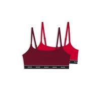 HUGO Zweier-Pack Bralettes aus Stretch-Baumwolle mit Logos am elastischen Band - Style TWIN BRALETTE STRIPE, 50545691 Dunkelrot / Hellrot XL