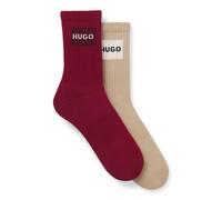 HUGO Zweierpack kurze Socken mit roten Logos - Style 2P QS RIB LABEL CC W, 50510661 Dunkelrot / Beige 39-42