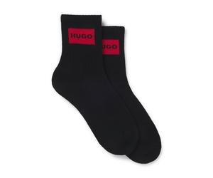HUGO Zweierpack kurze Socken mit roten Logos - Style 2P QS RIB LABEL CC W, 50510661 Schwarz 39-42