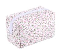 Huiguli Gesteppte Kosmetiktasche mit Blumenmuster, Blumen Make up Tasche für Damen Mädchen, Kosmetikbeutel mit Blümchen für Make-up-Pinsel und Beauty-Utensilien, Rosa