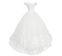 HUINI Ballkleider Lang Damen Schulterfrei Quinceanera Kleider Spitze Brautkleid Prinzessin A-Linie Abendkleid Weiß 52