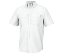 HUK Standard Back Draft Solid Short Sleeve Button Vented Fishing Shirt for Men, White