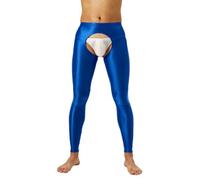 HULIJA Herren Wetlook Leggings Ouvert Lang Hose Offnen Schritt Strumpfhose Tights Pantyhose Unterleggings Dessous Nachtwäsche Party Blau L