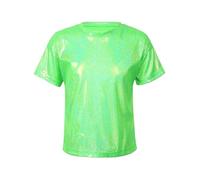 HULIJA Kinder Mädchen Metallic T-Shirt Kurzarm Tops Glitzer Oberteile Hip Hop Tanzshirt Tanzkleidung Fasching Performance Fluorescent Grün 122-128