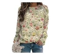 HULKAY Damen Herbst Winter Pullover Strickpullover Rundhals Langarm Pulli Sweatshirt mit Blumenmuster Aufdruck Warmer Sweater Oberteile