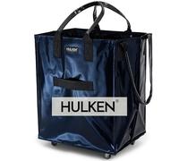 HULKEN - Große, dunkelblaue wiederverwendbare Einkaufstasche auf Rädern. Der Einkaufswagen trägt bis zu 30 kg. Klappbarer Einkaufstrolley mit robusten Griffen und Reißverschluss, ist flach und faltbar