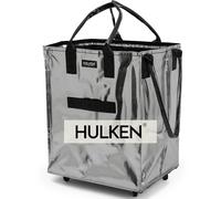 HULKEN - (Große, silberne) wiederverwendbare Einkaufstasche auf Rädern. Der Einkaufswagen trägt bis zu 30 kg. Der klappbare Einkaufstrolley hat robuste Griffe und Reißverschluss, ist flach und faltbar