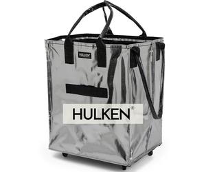 HULKEN - (Große, silberne) wiederverwendbare Einkaufstasche auf Rädern. Der Einkaufswagen trägt bis zu 30 kg. Der klappbare Einkaufstrolley hat robuste Griffe und Reißverschluss, ist flach und faltbar