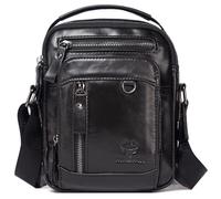 HUMERPAUL Messenger Bag für Herren, Herren, echtes Leder, Umhängetasche, Handtasche, Umhängetasche, für Arbeit, Reisen, Schwarz