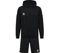 hummel Mover Cotton Hoodie Set - Unisex Kapuzenpullover mit Vordertasche und shorts mit Kordelzug, angenehme Baumwolle Qualität, Casual Training & Sportbekleidung, Schwarz (1er Pack)