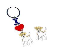 Hund Brosche Schlüsselanhänger Set, Ich liebe Hund Anhänger Schlüsselanhänger Pin, Metall Haustier ID Tags Schlüsselanhänger Hund Liebhaber Schlüsselanhänger Geschenk_Jack Russell Brosche Set
