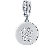 Hund/Katze Pfote Druck Charm Anhänger, Fit Pandora erste Muttertag Armband, immer in meinem Herzen, 925 Sterling Silber Dog Paw Print CZ Perlen, Geschenk für Tochter/beste Mama/Baby/Sohn