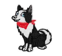 Hund mit Halstuch Tier - Aufnäher, Bügelbild, Aufbügler, Applikationen, Patches, Flicken, zum aufbügeln, Größe: 4,4 x 6,0 cm