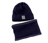 Hunde-Wintermütze und Winter-Strickmütze, Ohrmütze, Lätzchen-Set, zweiteilig, Fahrradkopf, Monatskappe, Fleece-gefütterte Mütze, navy, Einheitsgröße