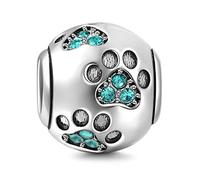 Hundepfötchen-Anhänger, aus 925er-Sterlingsilber, Tieranhänger, Geburtstagsanhänger, für Pandora-Bettelarmbänder grün