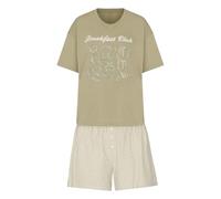 Pyjama HUNKEMÖLLER "Pyjama-Set mit Shorts und T-Shirt", Damen, Gr. S, beige (grün), 50% Baumwolle, 50% Viskose, Homewear-Sets Pyjama (89646848-S) grün