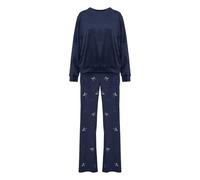 Pyjama HUNKEMÖLLER "Pyjama Set Velours", Damen, Gr. S, blau, 95% Polyester, 5% Elasthan, Homewear-Sets Pyjama (34064139-S) blau