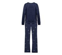 Pyjama HUNKEMÖLLER "Pyjama Set Velours", Damen, Gr. S, blau, 95% Polyester, 5% Elasthan, Homewear-Sets Pyjama (34064139-S) blau