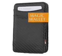 Hunterson Flacher Geldbeutel Fuer Herren aus Leder, Magic Wallet mit RFID-Schutz, Geldboerse mit Kleingeld und Platz Fuer 6 Karten, Carbon Black