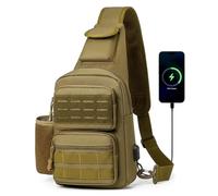 HUNTVP Taktische Brusttasche Herren Sling bag Militär Schultertasche Umhängetasche Tactical Chest Bag MOLLE Crossbody Bag für Alltag Reisen Wandern Camping (Braun)