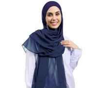 HURESON Instant Chiffon Hijab Set 3-in-1 Hijabs Schal mit integrierten Magneten und Unterkappen-Kopfwickel mit Modellmütze, Marineblau, Nr. 12, Large