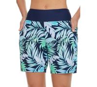 Hurley Badeshorts mit hoher Taille für Damen, Boardshorts mit Taschen und Innenfutter, schnell trocknend, LSF 50+, Blau Multi, XL