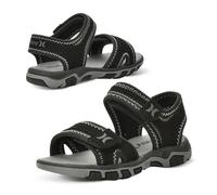 Hurley Loni Wasserschuhe für Kleinkinder und Kinder, Strand-Essentials, Mädchen und Jungen, offene Zehensandalen, leicht, atmungsaktiv und zwei verstellbare Riemen, schwarz / grau, 12 Little Kid