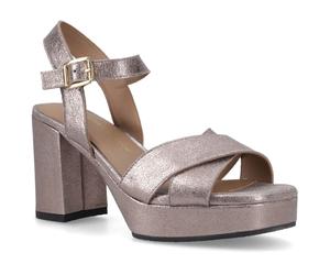 Hush Puppies Ophelia Leder Absatz Wildleder Damen Sandalen in Silber Slim Fit EU 38 / UK 5