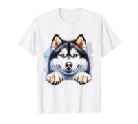 Husky Smiling Schlitten Hund Portrait Kultiges Wolfgesicht Welpe Preisgünstiges Grafik-T-Shirt, Herren, Weiß, S