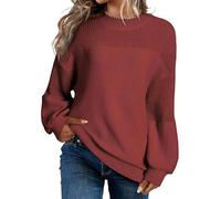 Husmeu Damen Pullover Elegant Strickpullover Rundhals Lässig Lose Pulli | Herbst Winter Strickpullover Rundhals Langarm mit Zarten Puffärmeln Lässig Lose Winterpullover Warm Oberteile Einfarbig
