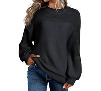 Husmeu Damen Pullover Elegant Strickpullover Rundhals Lässig Lose Pulli | Herbst Winter Strickpullover Rundhals Langarm mit Zarten Puffärmeln Lässig Lose Winterpullover Warm Oberteile Einfarbig