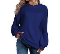 Husmeu Damen Pullover Elegant Strickpullover Rundhals Lässig Lose Pulli | Herbst Winter Strickpullover Rundhals Langarm mit Zarten Puffärmeln Lässig Lose Winterpullover Warm Oberteile Einfarbig