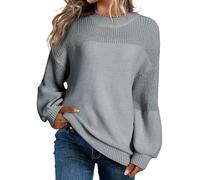 Husmeu Damen Pullover Elegant Strickpullover Rundhals Lässig Lose Pulli | Herbst Winter Strickpullover Rundhals Langarm mit Zarten Puffärmeln Lässig Lose Winterpullover Warm Oberteile Einfarbig