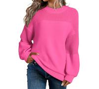 Husmeu Damen Pullover Winter Oversize Warme Rundhalsausschnitt Strickpullover Weicher Winterpullover Plüsch Lockerer Lässige Pullover Damen Herbst-Hot Pink-L