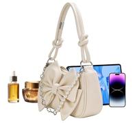 Husoiuy Schultertasche mit Schleifendetail,PU-Leder Süße Elegante Damen Tasche,Perlen-Schultertasche, auch als Clutch tragbar - Für Den Arbeitsweg, Verabredungen, Reisen, Geburtstage Sowie Hochzeiten