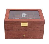 HUSPOO Uhrenbox, 20 Slots Double Layer Vintage Wood Uhrengehäuse Lockable Jewellery Vitrine Storage Box Organizer mit echtem Glasdeckel für Männer