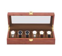 HUSPOO Uhrenbox mit 6 Fächern, Holz Herrenuhrenkasten Uhrenboxe Organizer mit Glasdeckel, Geschenke für Vater und Freund (6 Fächern)