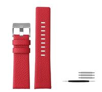 HUTBUVEAW Echtes Lederarmband for Diesel DZ7395, 7370 und 7257, Litschi-Print, rotes Armband mit Nieten, erhältlich in den Größen 22, 24, 26, 28 und 30 mm.(Red silver,26mm)