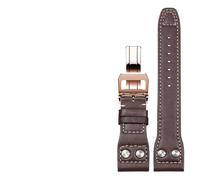 HUTBUVEAW Echtes Lederarmband for IWC Big Pilot Mark 18 Portuguese Schaffhausen Willow Nail Strap 20mm 21mm 22mm Uhrenarmband(Brown rose gold,20mm)
