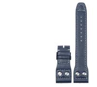 HUTBUVEAW Echtes Lederarmband for IWC Big Pilot Mark 18 Portuguese Schaffhausen Willow Nail Strap 20mm 21mm 22mm Uhrenarmband(Blue no clasp,21mm)