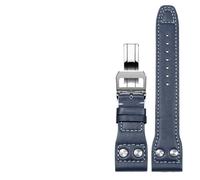 HUTBUVEAW Echtes Lederarmband for IWC Big Pilot Mark 18 Portuguese Schaffhausen Willow Nail Strap 20mm 21mm 22mm Uhrenarmband(Blue silver clasp,21mm)