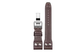 HUTBUVEAW Echtes Lederarmband for IWC Big Pilot Mark 18 Portuguese Schaffhausen Willow Nail Strap 20mm 21mm 22mm Uhrenarmband(Brown silver clasp,20mm)