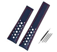 HUTBUVEAW Echtes Lederarmband for TAG Heuer Monaco Carrier F1, 22 mm, Schwarz/Blau, mit Faltschließe(Blue red no clasp)