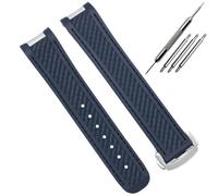 HUTBUVEAW For Omega AT150 Seamaster 300 AQUA TERRA Taucheruhrenarmband aus Kautschuk, schwarz-blau, Silikonarmband, 20 mm, mit Faltschließe(Blue silver clasp)