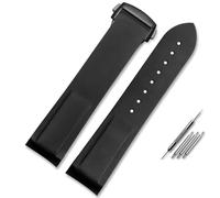 HUTBUVEAW For Omega Seamaster 300 Speedmaster Armband Marke Uhrenarmband Blau Schwarz Orange 20mm 22mm Gebogenes Ende Gummi Silikon Uhrenarmbänder(Black black clasp,20mm)
