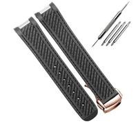 HUTBUVEAW Kautschuk-Uhrenarmband for Omega AT150, Seamaster 300 und Aqua Terra Taucheruhren, schwarz-blaues Silikonarmband, 20 mm(Black rose gold)