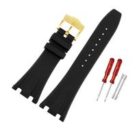 HUTBUVEAW Schwarzes, weiches Silikon-Uhrenarmband aus Gummi for AP 15400, 26470 und 15703, 26 mm, 27 mm und 28 mm.(Black pin gold,28mm)